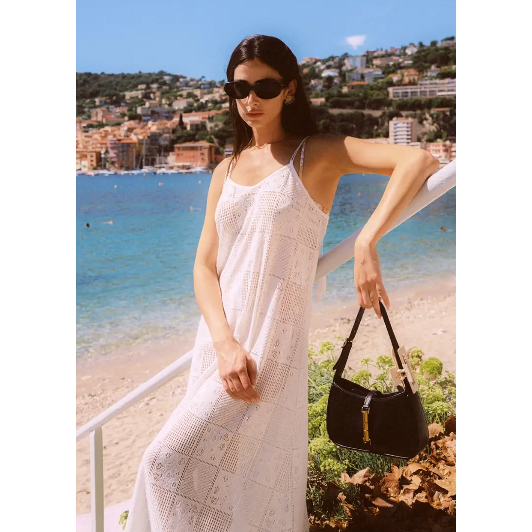 Elegant Crochet Lace Beach Cover-Up Maxi Dress – White