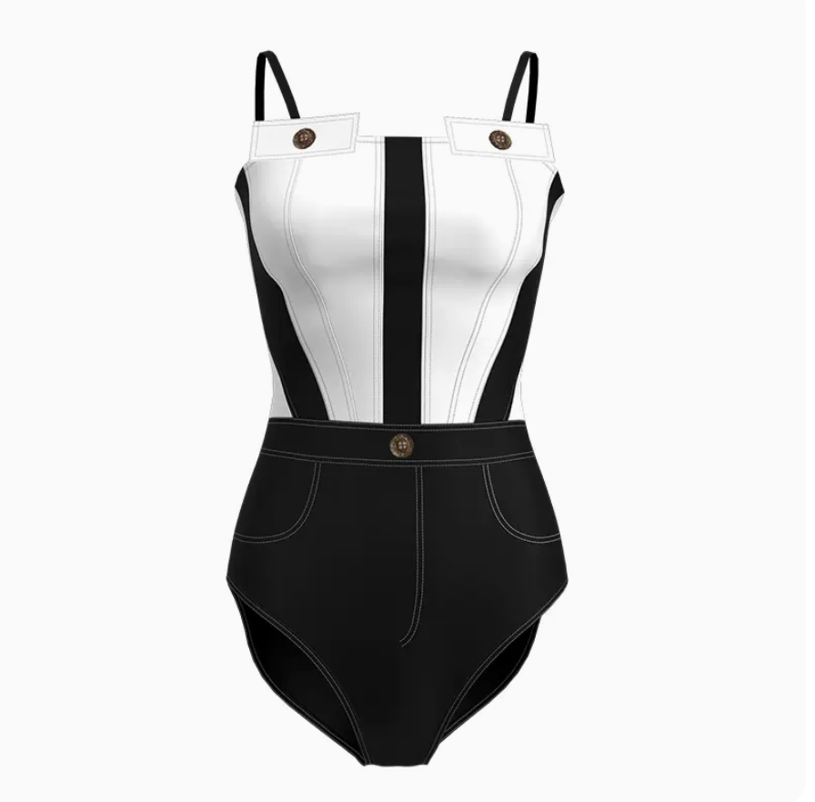 Atlantic Beach Black And White One Piece Swimsuit Sexy Swimwear