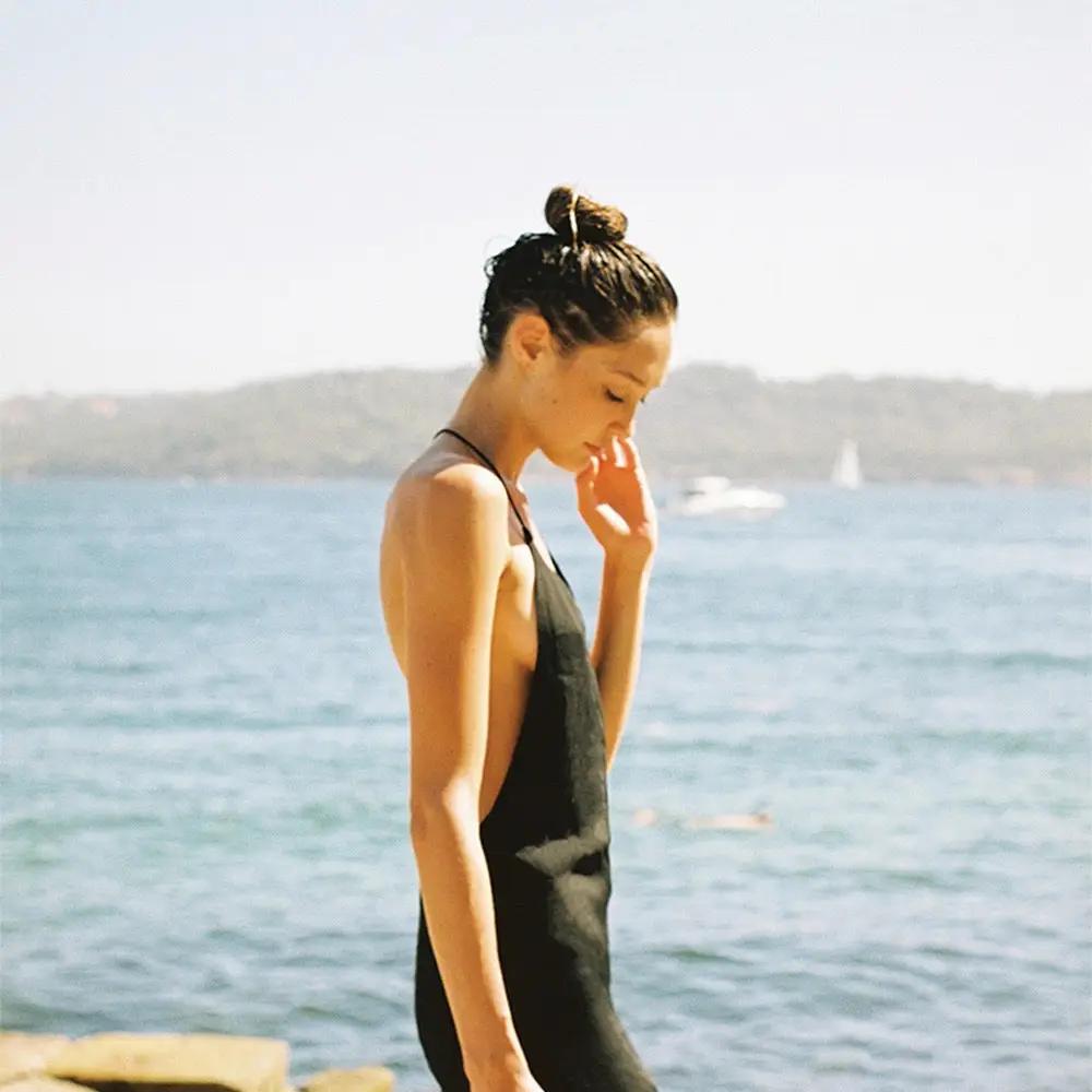 French Backless Black Casual Beach Dress – Atlantic Beach