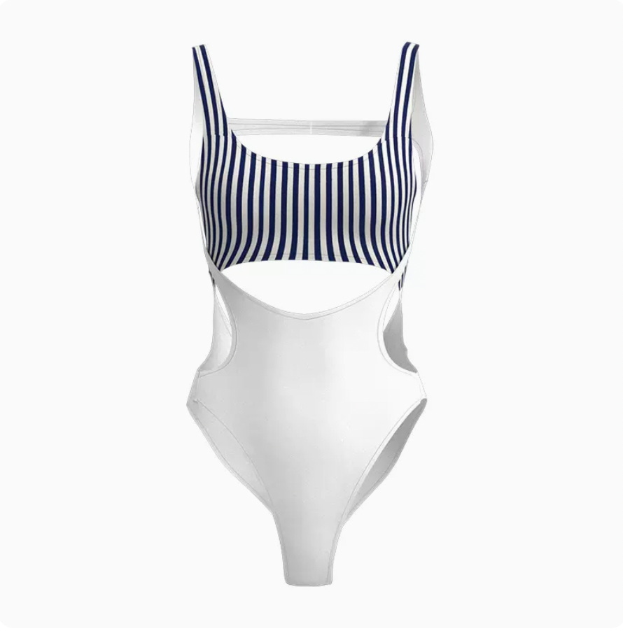 Navy Low Back One Piece Swimsuit Womens High Leg Bathing Suit