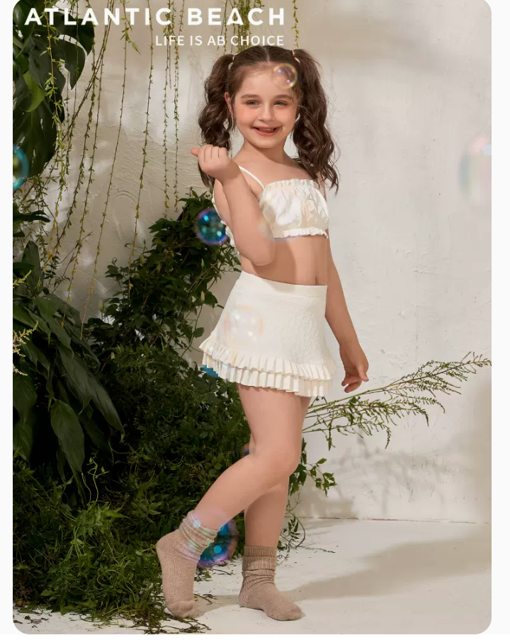 Princess Little Girl White Swimsuit Two Piece Swimsuits For Tweens