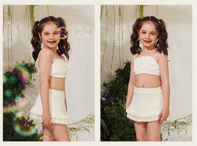 Princess Little Girl White Swimsuit Two Piece Swimsuits For Tweens