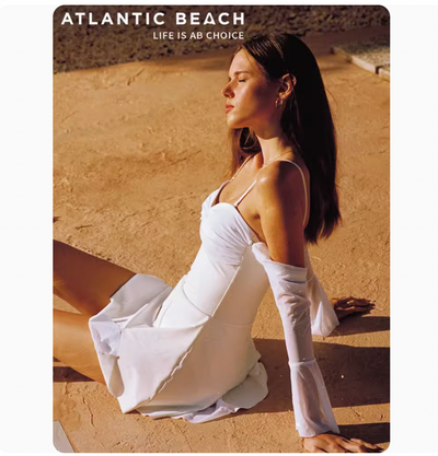 Atlantic Beach One Piece Swimsuit With Skirt White Bathing Suit Long Sleeve 23
