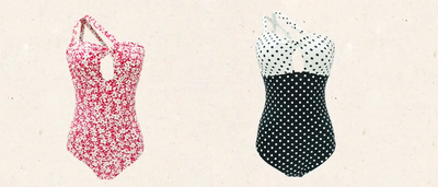Atlantic Beach Vintage Polka Dot & Floral One-Piece Swimsuit – Timeless Elegance & Retro Glam