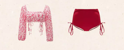 Vintage-Inspired Floral Long Sleeve Two-Piece Swimsuit – Red Bloom Set
