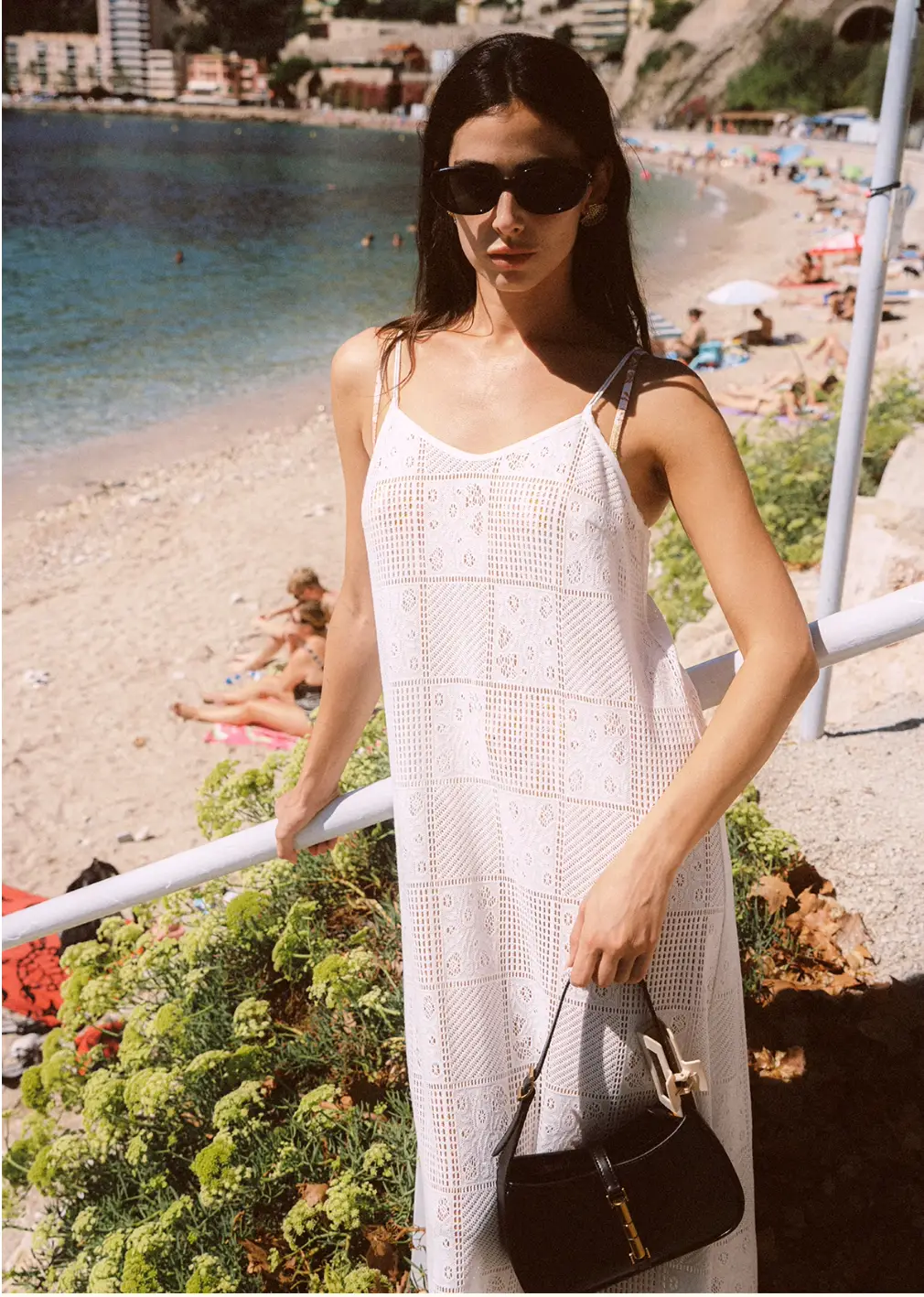 Elegant Crochet Lace Beach Cover-Up Maxi Dress – White