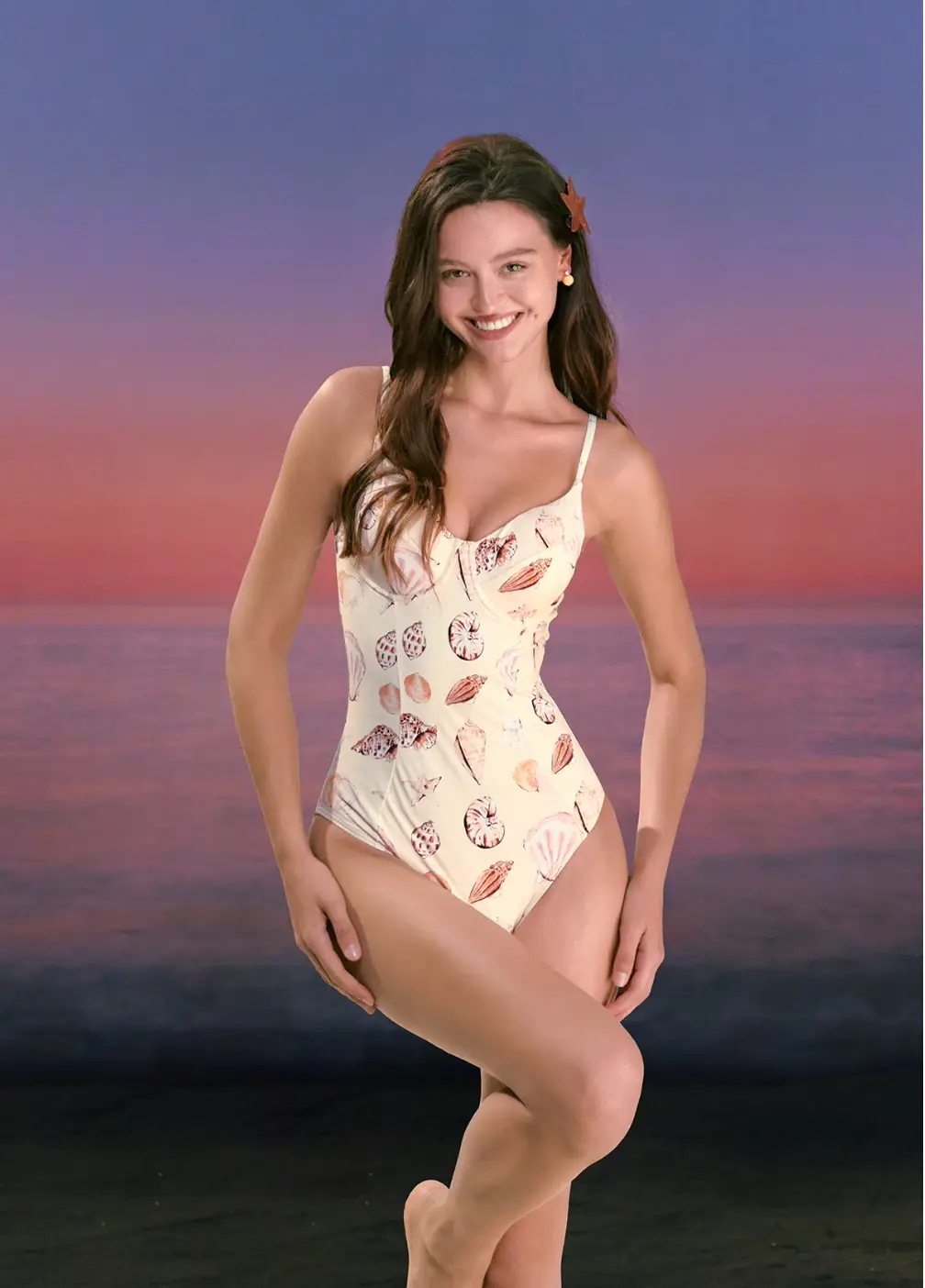 Seashell Dreams One-Piece Swimsuit – Vintage Coastal Print