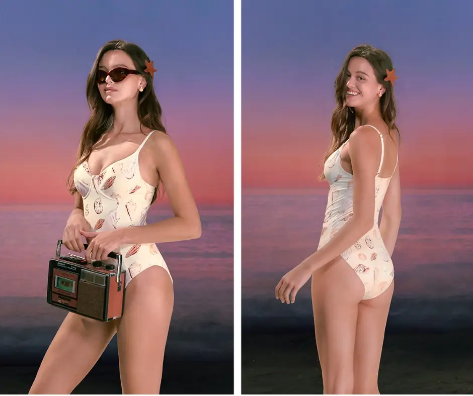 Seashell Dreams One-Piece Swimsuit – Vintage Coastal Print