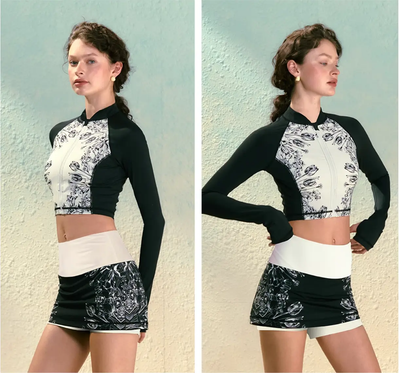 Women's Long Sleeve Surfing  Two-Piece Swimsuit with Skirt | UPF 50+ Sun Protection | Atlantic Beach Swimwear
