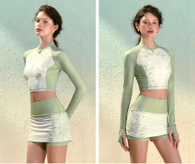 Women's Long Sleeve Surfing  Two-Piece Swimsuit with Skirt | UPF 50+ Sun Protection | Atlantic Beach Swimwear