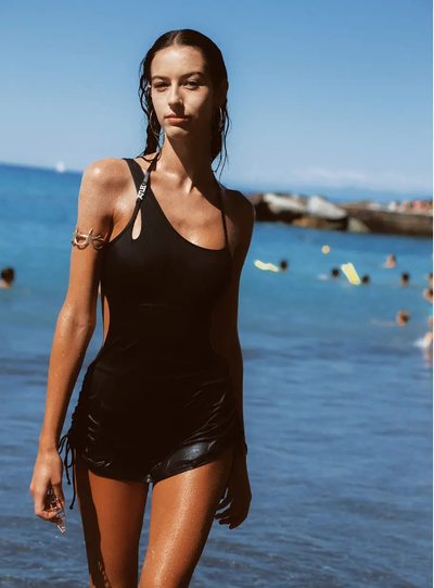 One-Shoulder Cutout Ruched Skirted Swimsuit – Atlantic Beach Exclusive