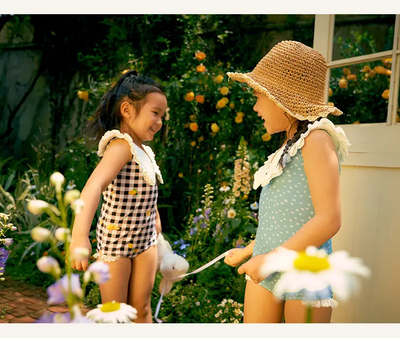 Vintage-Inspired Kids Swimsuit Set – Lemon Checkered & Polka Dot Designs