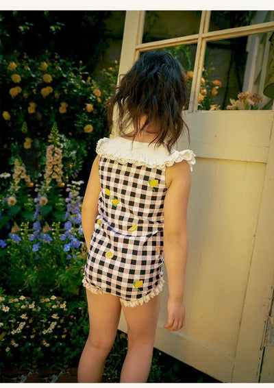 Vintage-Inspired Kids Swimsuit Set – Lemon Checkered & Polka Dot Designs