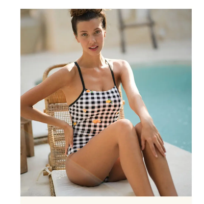 Atlantic Beach Swimwear Stretch Racing Swimsuit - Lemon Pattern & Tea Pattern