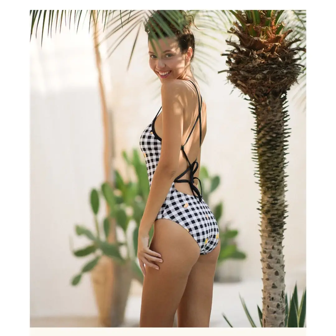 Atlantic Beach Swimwear Stretch Racing Swimsuit - Lemon Pattern & Tea Pattern