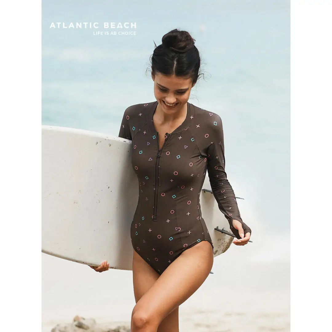 Atlantic Beach One-Piece Surfing Swimsuit with Video Game Controller Button Print