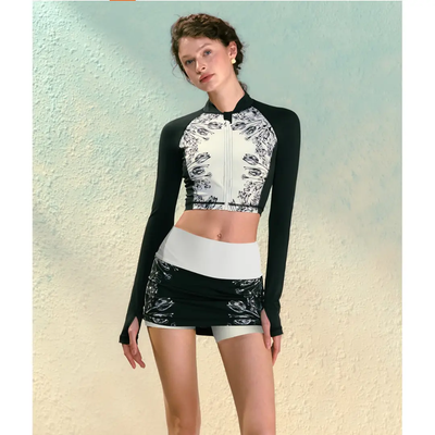Women's Long Sleeve Surfing  Two-Piece Swimsuit with Skirt | UPF 50+ Sun Protection | Atlantic Beach Swimwear