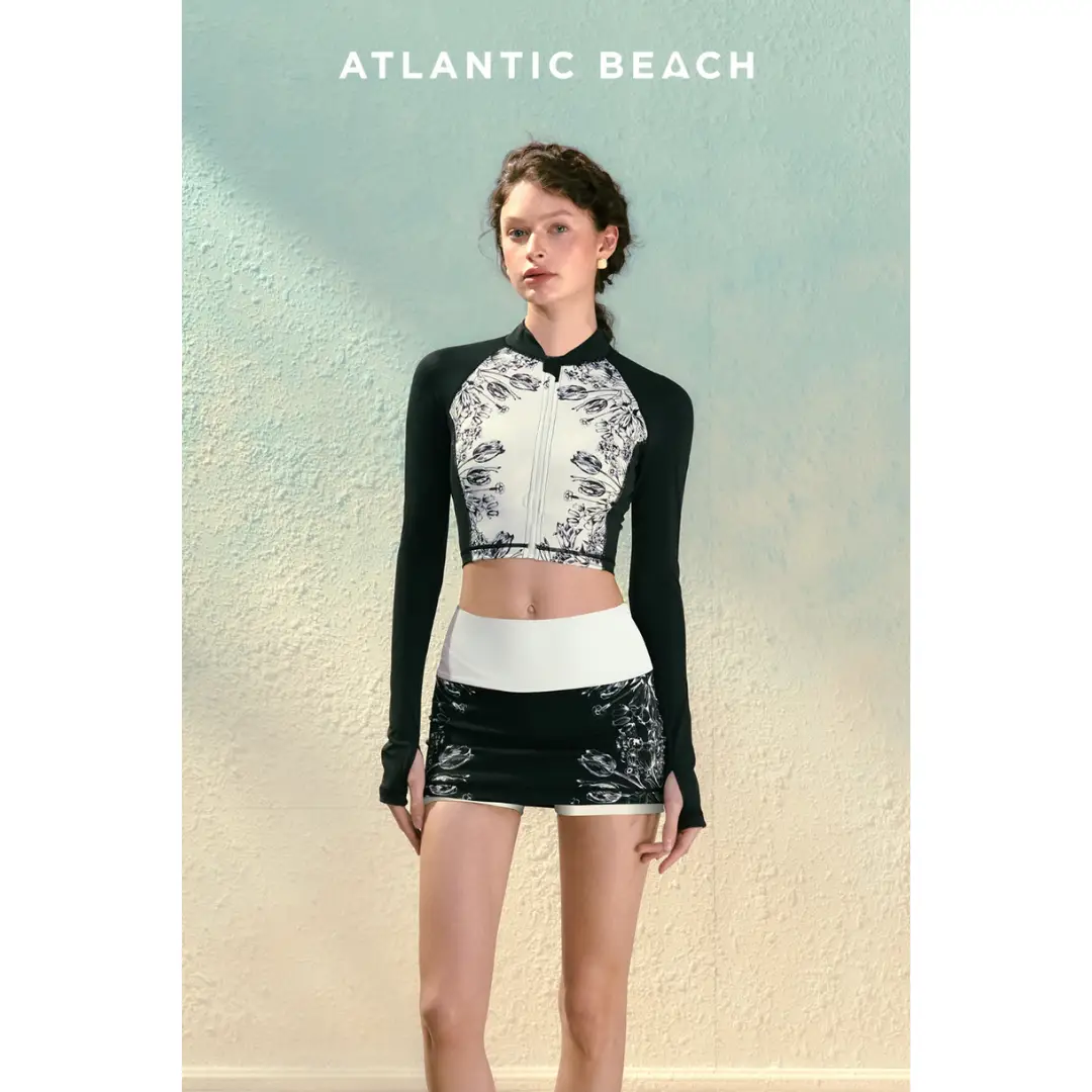 Women's Long Sleeve Surfing  Two-Piece Swimsuit with Skirt | UPF 50+ Sun Protection | Atlantic Beach Swimwear