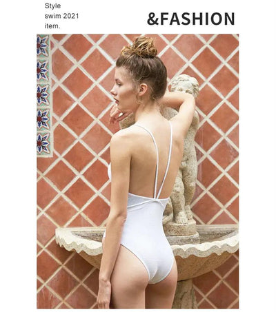 Retro Lace-up Backless One-piece Bikini Swimsuit Solid Color
