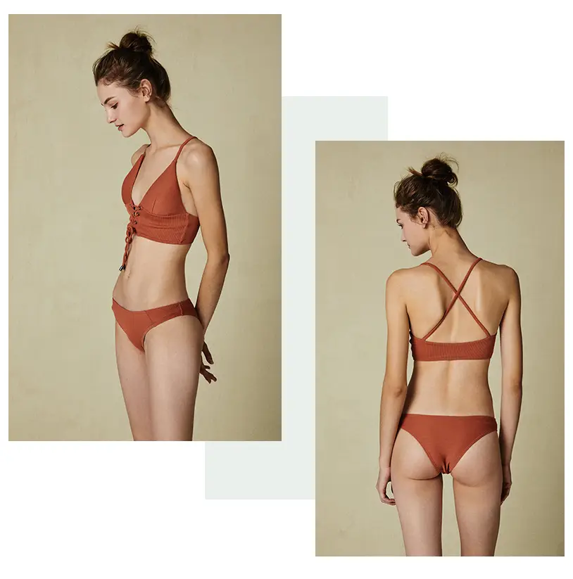 Lace-up Retro Split Tankini Swimsuit Bikini Set Two Piece Swimwear