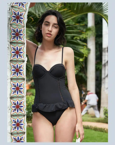 New Retro Falbala Low Cut Cute One-piece Swimsuit For Women