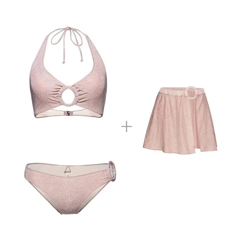French Dress Style Swimsuit Bikini Dress Shimmer Top Halter Neck ...