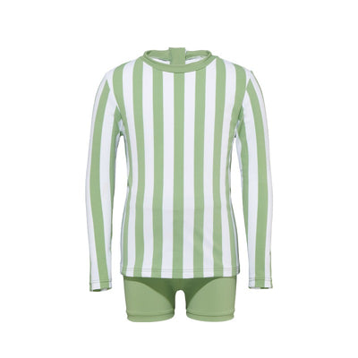 Atlantic Beach Children's Split Swimsuit Blue White Striped/Green White Striped