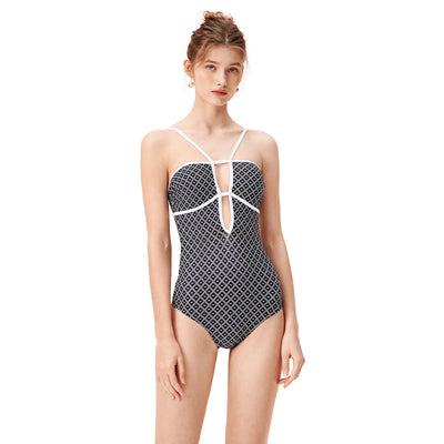 HM Polka Dot Low-cut Swimwear Diamond Plaid One Piece Swimsuit