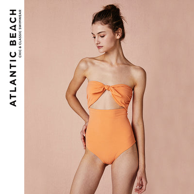2021 New Knotted Bow Bandeau One-piece Bright Colored Swimsuit