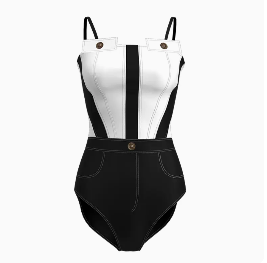 2023 Suspender Black And White One Piece Swimsuit Sexy Bikini