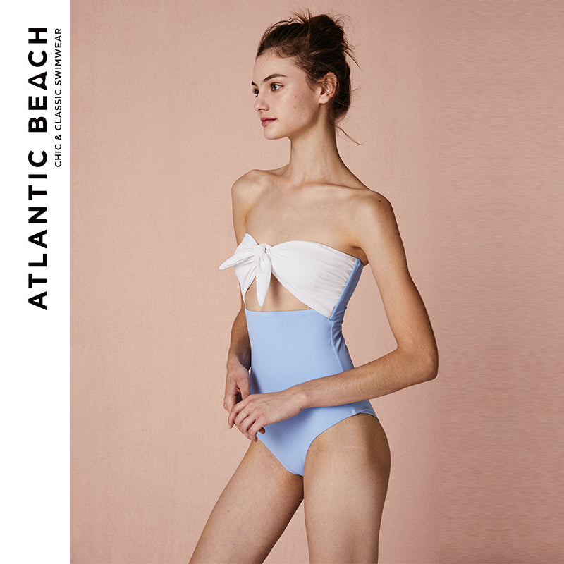 2021 New Knotted Bow Bandeau One-piece Bright Colored Swimsuit
