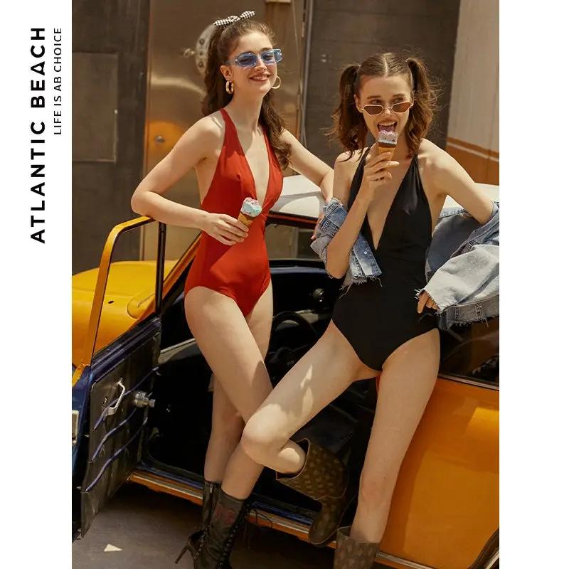 Vogue Cover Belly Deep V Backless One-Piece Swimsuit For Women