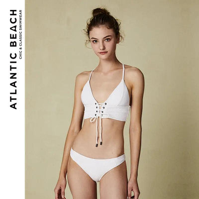 Lace-up Retro Split Tankini Swimsuit Bikini Set Two Piece Swimwear