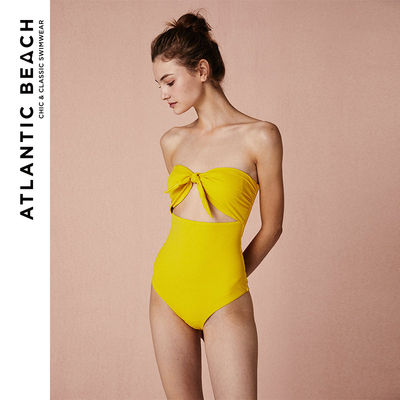 New Knotted Bow Bandeau One-piece Bright Colored Swimsuit