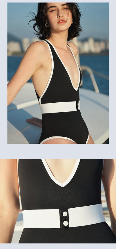 Luxury style | AB swimwear Flattering Black & White One Piece Swimsuit