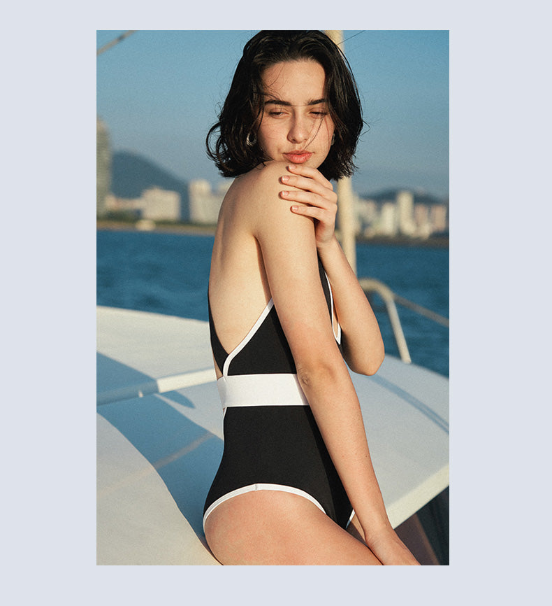 Luxury style | AB swimwear Flattering Black & White One Piece Swimsuit