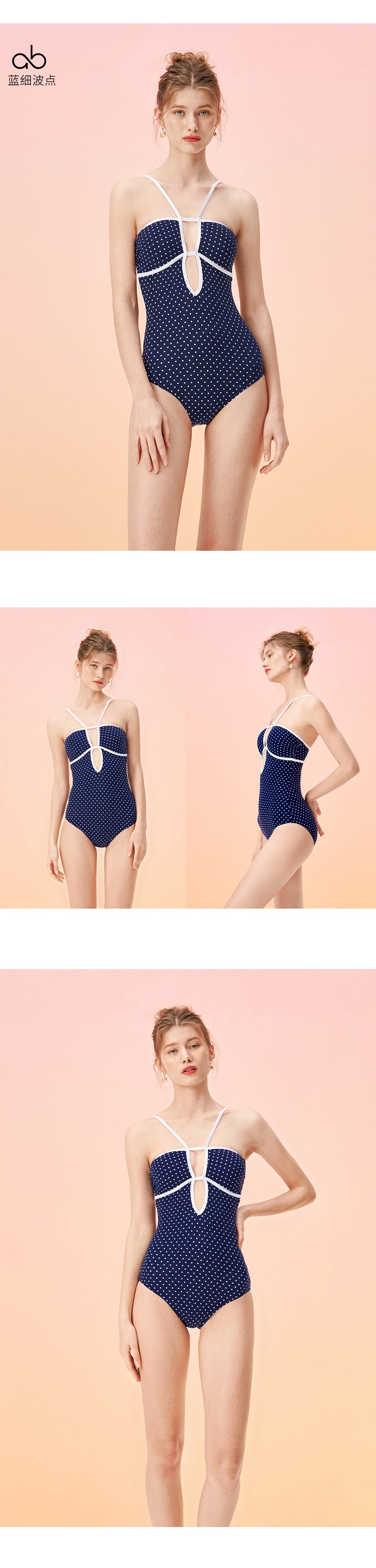 HM Polka Dot Low-cut Bathing Suit Diamond Plaid One Piece Swimsuit