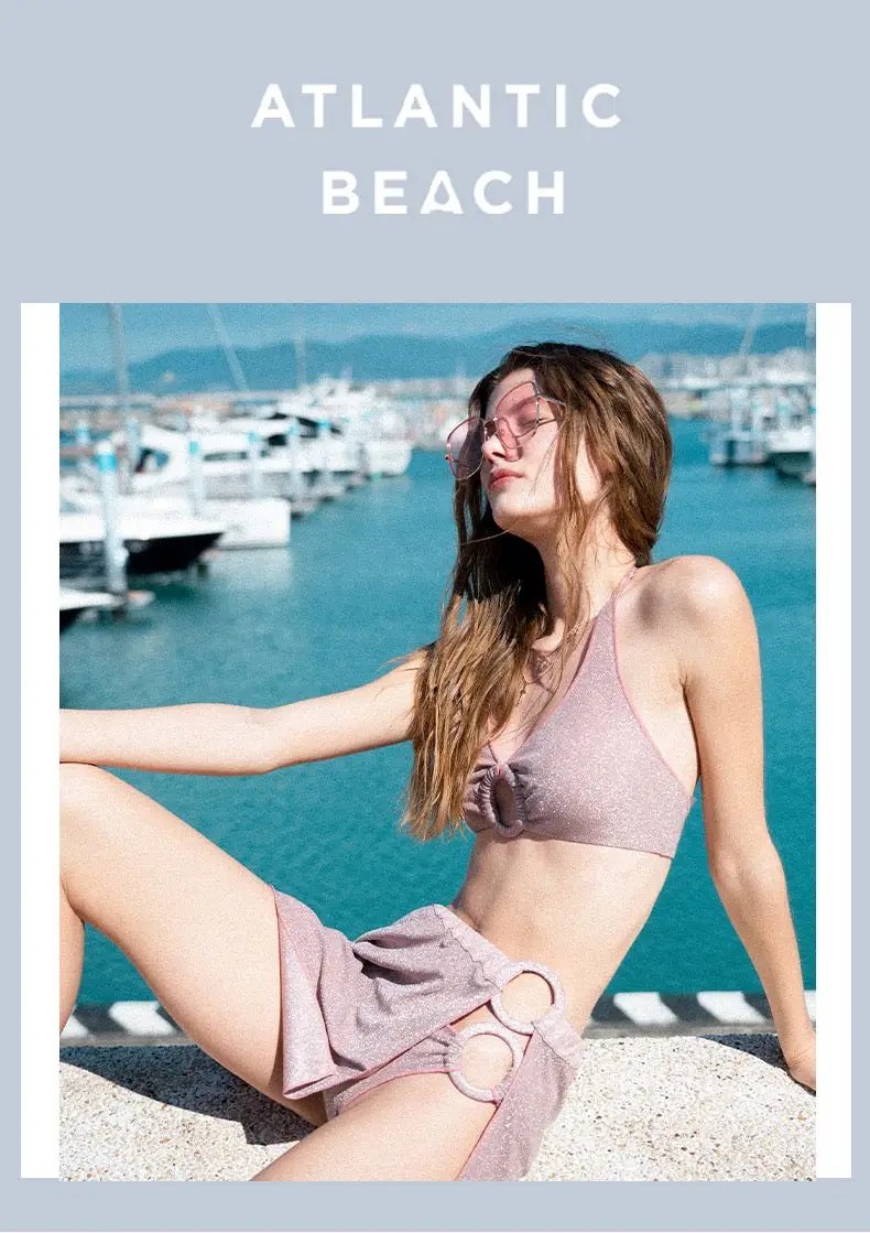 French Dress Style Swimsuit Bikini Dress Shimmer Top Halter Neck
