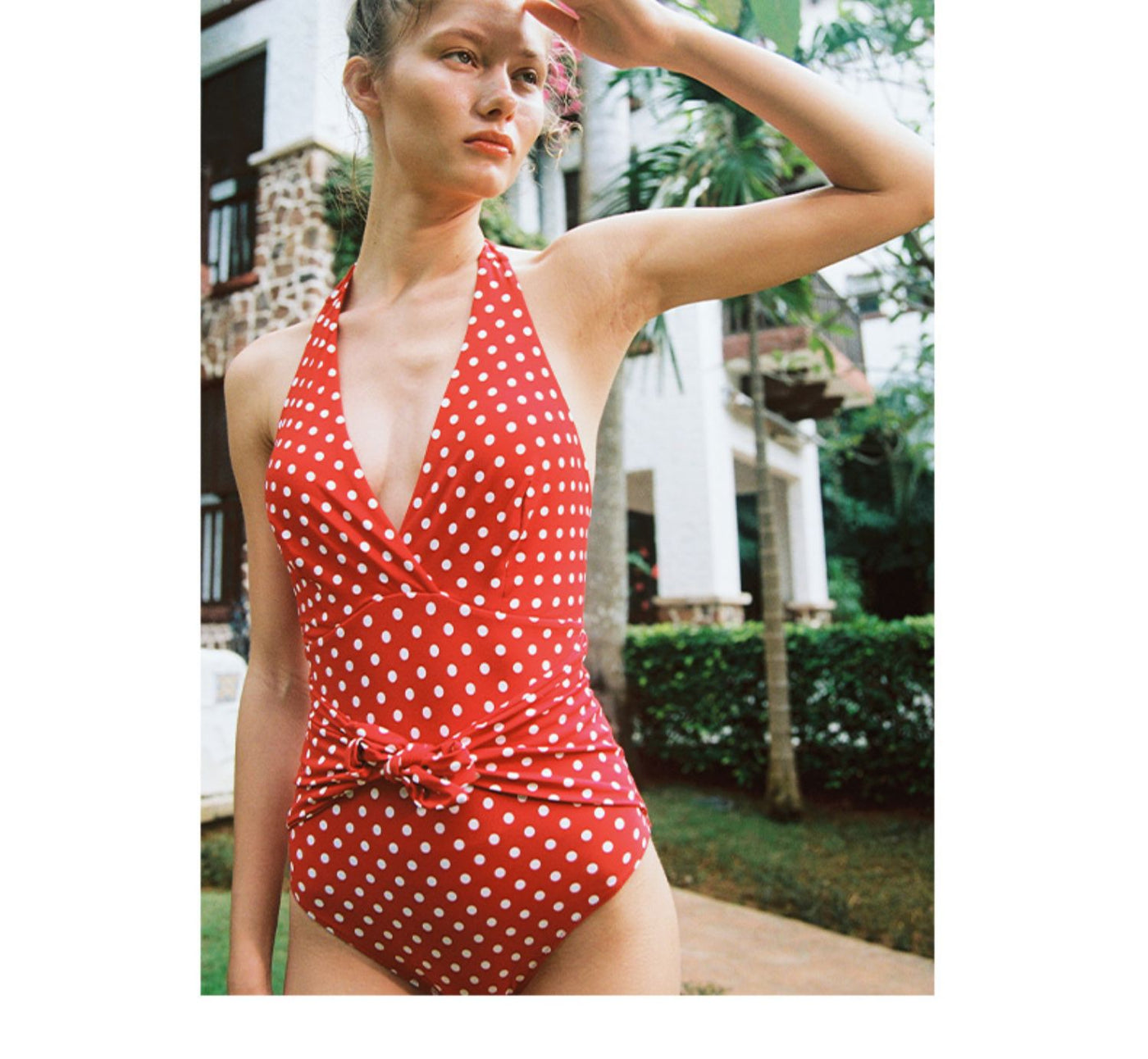 Vintage Style Bathing Suit Backless One Piece Halter Swimsuit