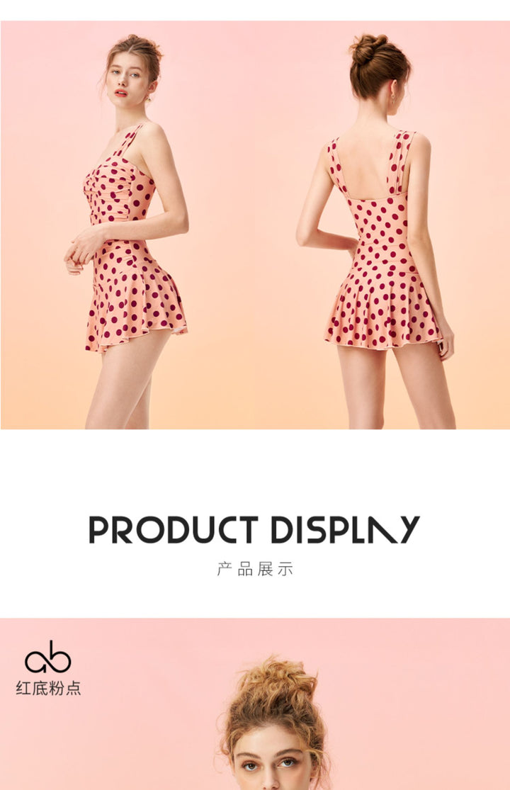 Atlantic Beach One Piece Retro Swimsuit With Skirt Cute Dot Swim Dress